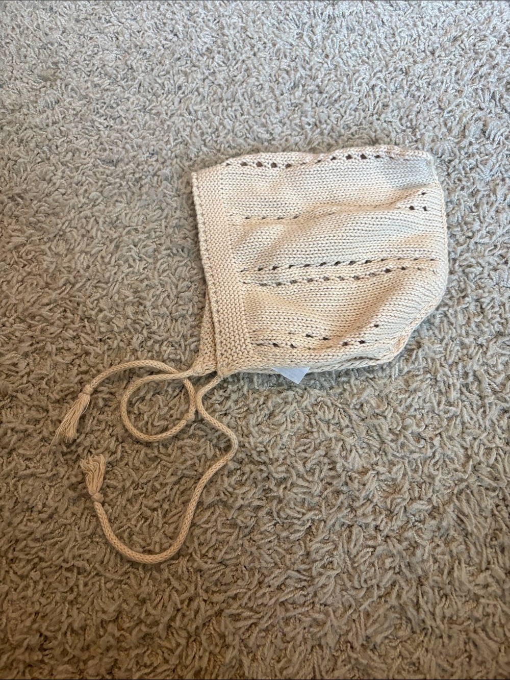 Soft Knit Kids Bonnet in Cream with Chin Ties